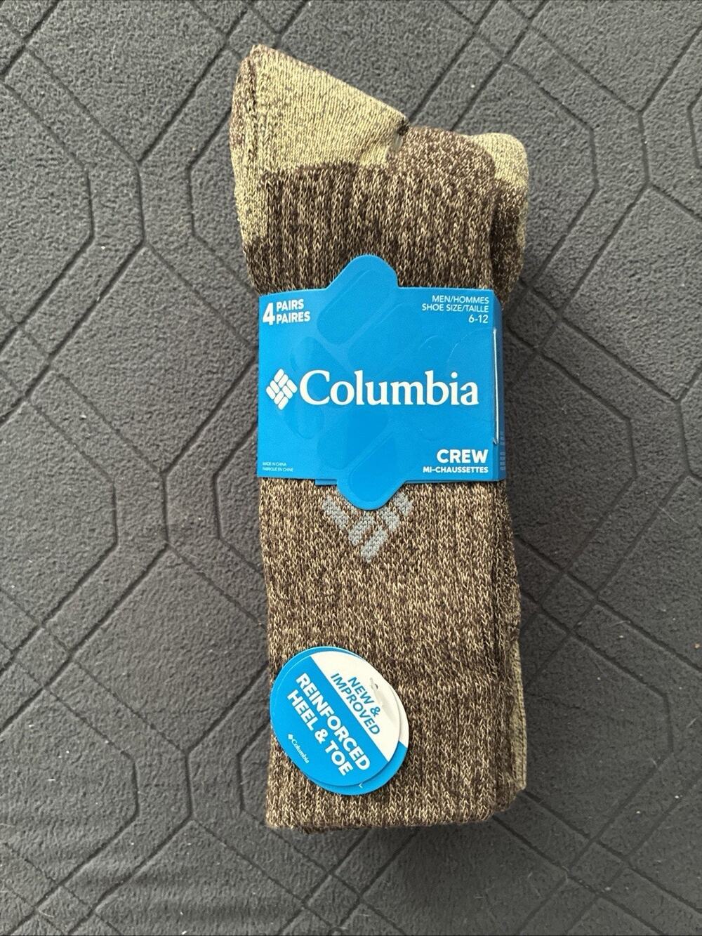 COLUMBIA Men's Crew 4 Pair SWT Boot Socks 6-12 Reinforced Heel And Toe